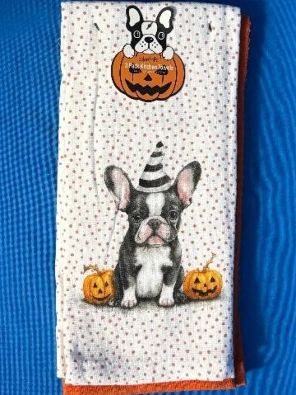 NWT & HTF ~ 3 PACK ADORABLE FRENCH BULLDOG FRENCHIE TOWELS FALL / HALLOWEEN